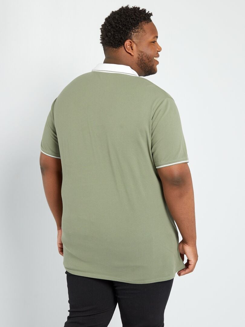 Polo de piqué de algodón elástico - verde liquen