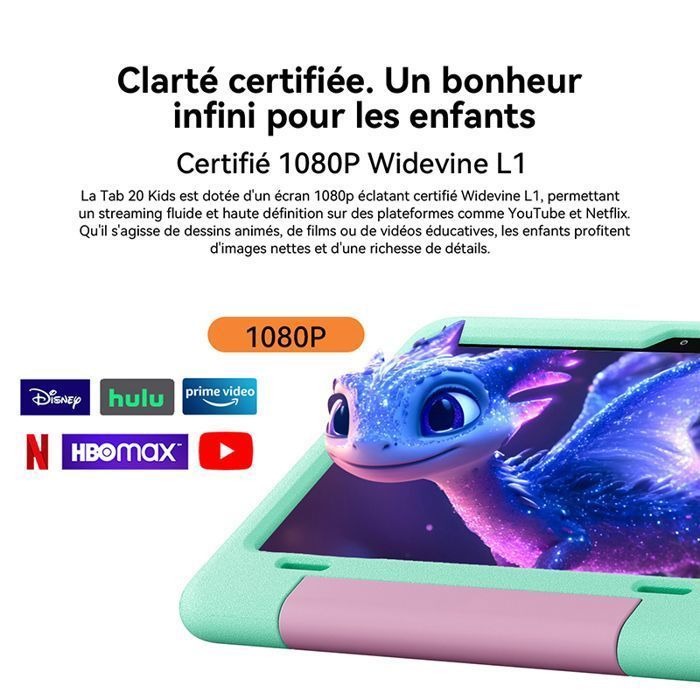 Tablette Tactile Enfants-BLACKVIEW Tab 20 Kids- Android 15-10 Pouces-12Go RAM-64Go ROM,6600 mAh,Contrôle Parental, Face ID- Violet