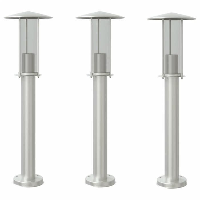 vidaXL Lampade da terra per esterni, 3 pezzi, argento, 60 cm, acciaio inox, illuminazione da terra per esterni, Illuminazione da terra 4006350