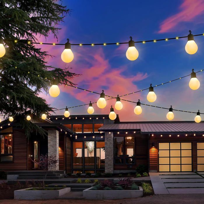 Solar buitenverlichting met 20 G40-lampjes, 10 meter, 100 LED's, 8 standen, waterdicht, decoratief (wit)