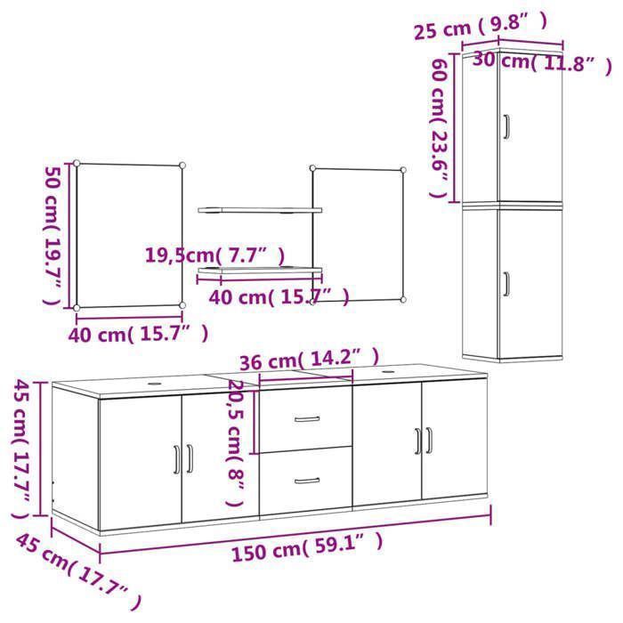 vidaXL Ensemble de Meubles Salle de Bain Armoires 7 pcs, Armoires Murales avec Miroir, Placards de Rangement, Moderne 242562