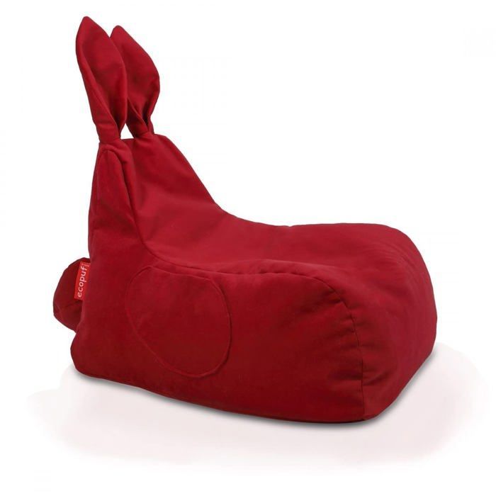 Puf/silla infantil con forma de conejito, diseño de conejo, funda de microfibra suave y extraíble, bolsillo de almacenamiento, asiento cómodo, rojo A12, S