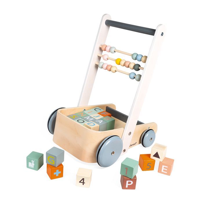 ABC Sweet Cocoon Walker - JANOD - Madera - 20 cubos de números y letras - Ábaco