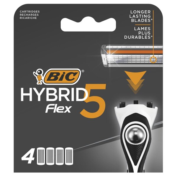 BIC Hybrid5 Flex refillbar barberblad<br>4 stk