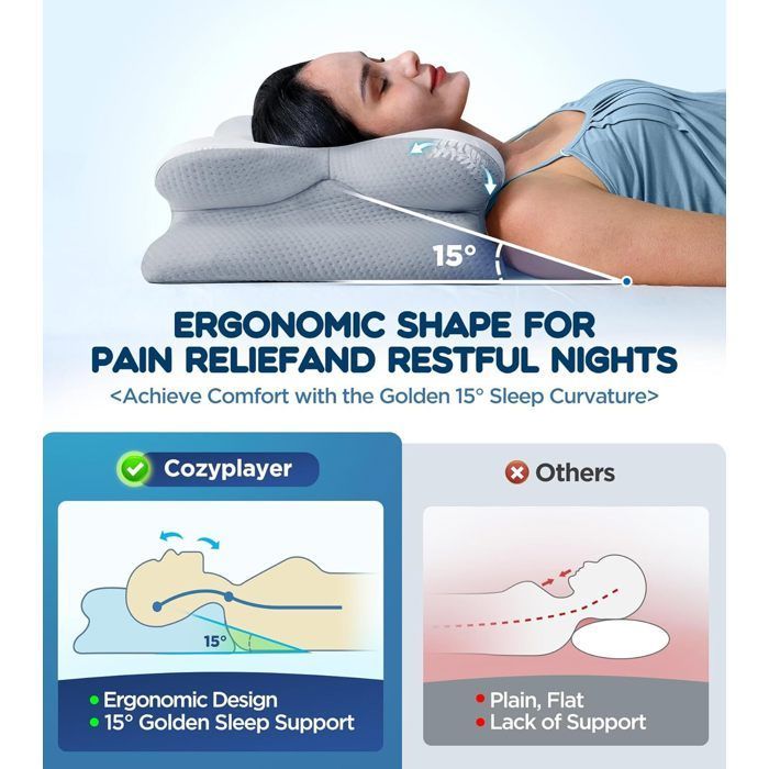 Almohada cervical ergonómica 2 en 1, almohada de espuma viscoelástica para el dolor de cuello y hombros.