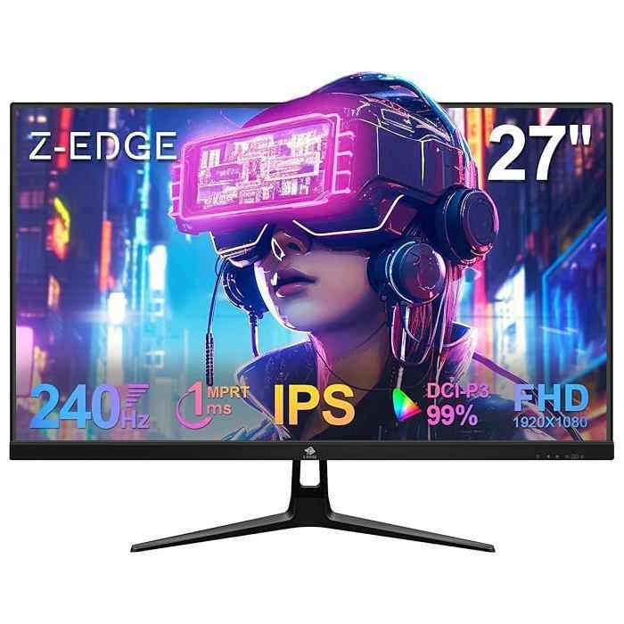 Monitor per PC gaming Z-EDGE UG27PJ da 27 pollici, 240 Hz, IPS LED, FHD 1080P, 2 porte HDMI 2.0 e 2 porte DP 1.4, luminosità 400 cd/m², FreeSync - Nero