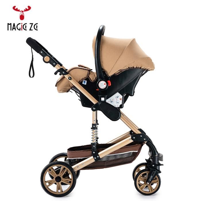 Magic ZC  Poussette bébé, Poussette 3 en 1 avec grande nacelle, poussette trio, pliable un clic, cadre en alliage d'aluminium, Kaki