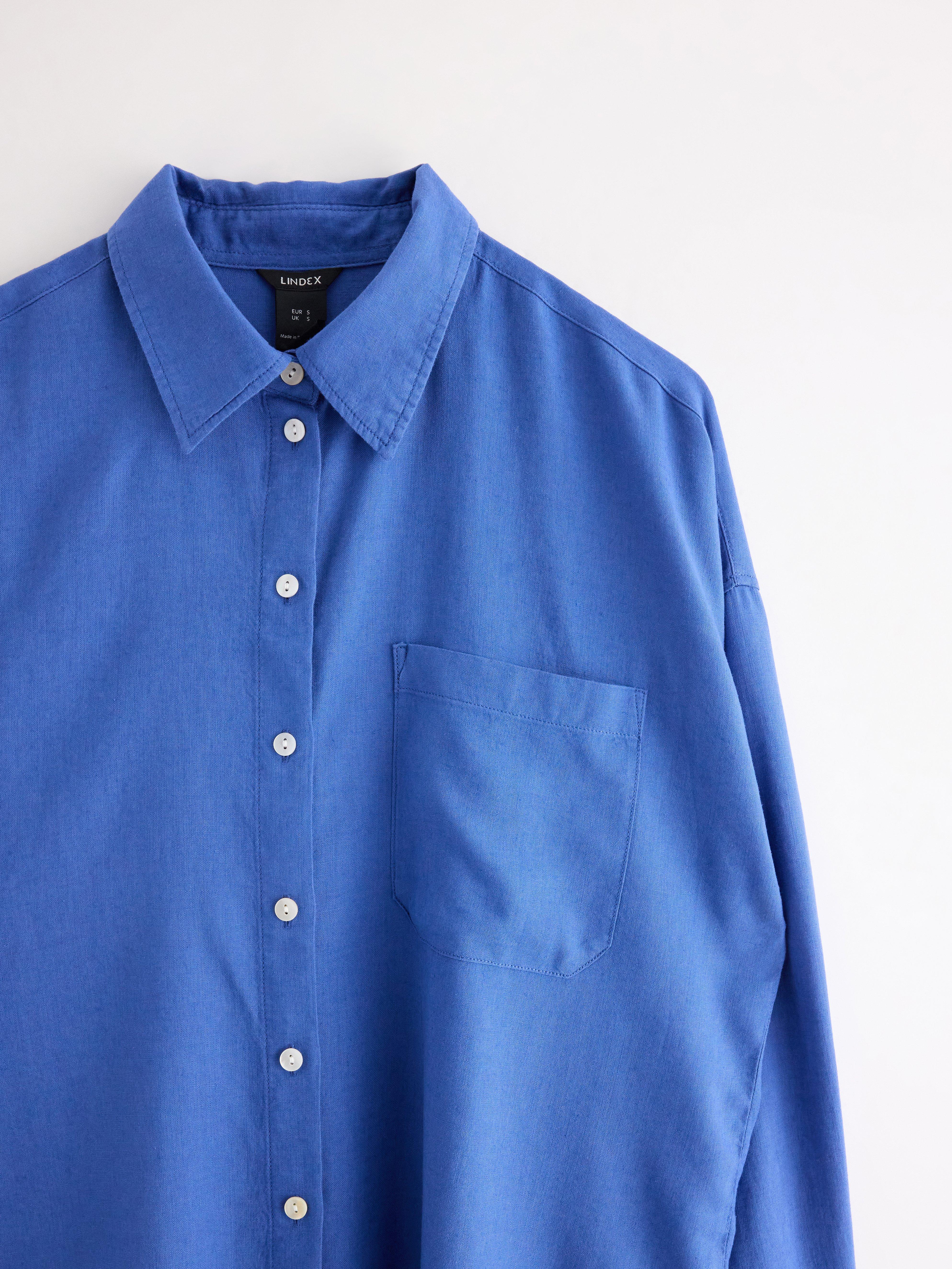 Camisa de linho misto azul