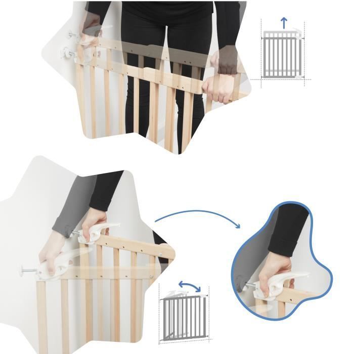 Barrera de seguridad Badabulle Deco Pop - Extensible para aberturas de 63 a 106 cm - Fijación con tornillos, madera natural