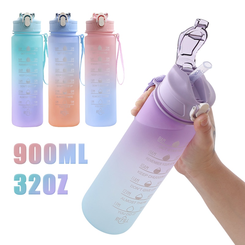 Gourde portable à dégradé avec indicateur de temps, étanche, idéale pour le sport et le fitness en extérieur (sans BPA).