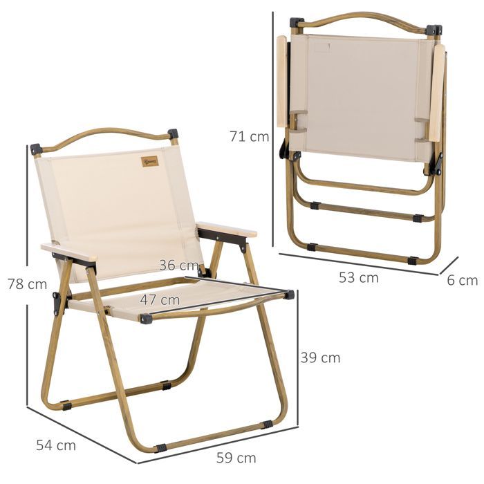 Silla de camping Outsunny - Tela Oxford - 54x59x78cm - Caqui