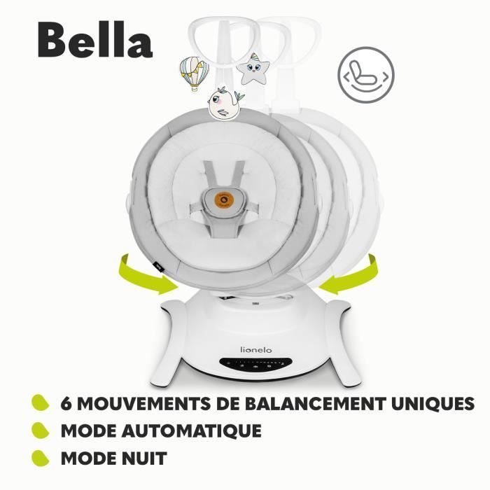 Columpio y moisés eléctrico LIONELO Bella Set 360° para bebé - Ligero - 12 melodías - 6 modos de balanceo - Control remoto