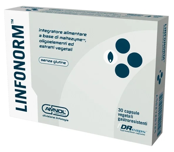 AMNOL Linfonorm 30 capsules. Voedzaam voedingssupplement met vochtafdrijvende en reinigende werking.