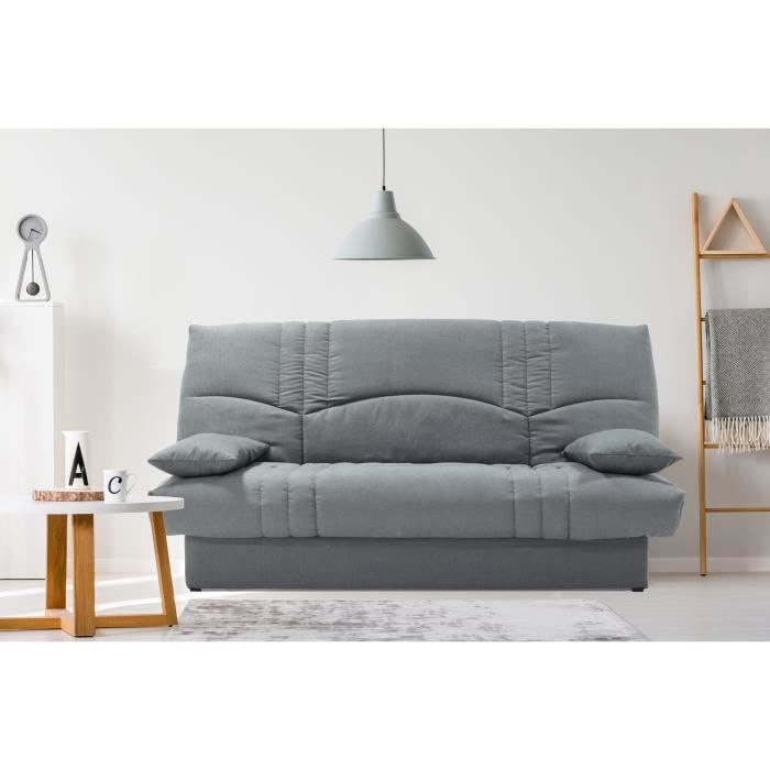 Sofá cama THELMA de 3 plazas - Tela Soro gris medio - Superficie para dormir 125 x 190 cm - Ancho 190 x Profundidad 92 x Alto 96 cm