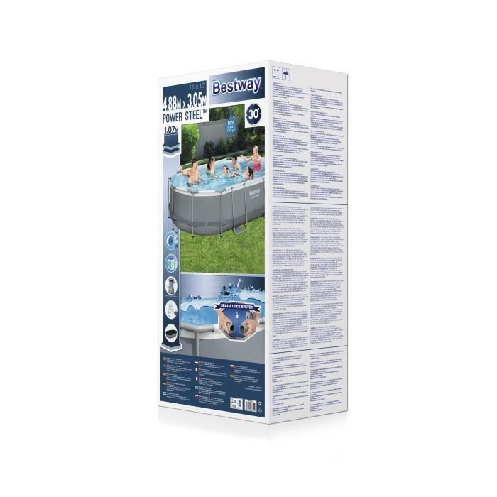 Kit de piscina tubular elevada BESTWAY - Power Steel™ - 488 x 305 x 107 cm - Ovalada (Incluye escalera, cubierta y