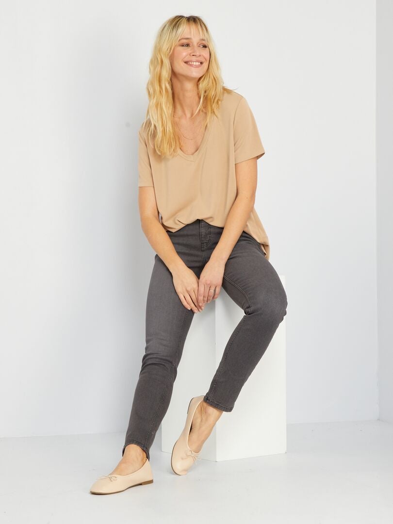 Calça jeans slim de cintura alta tamanho L32 - CINZA