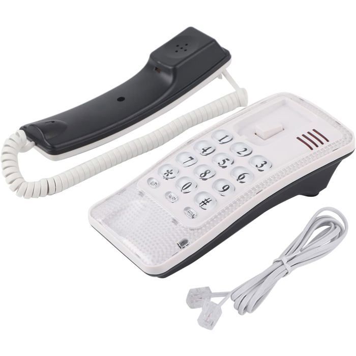 Teléfono fijo con cable FEBEST - Rellamada al último número - Montaje en pared - Blanco - 18x9x7 cm