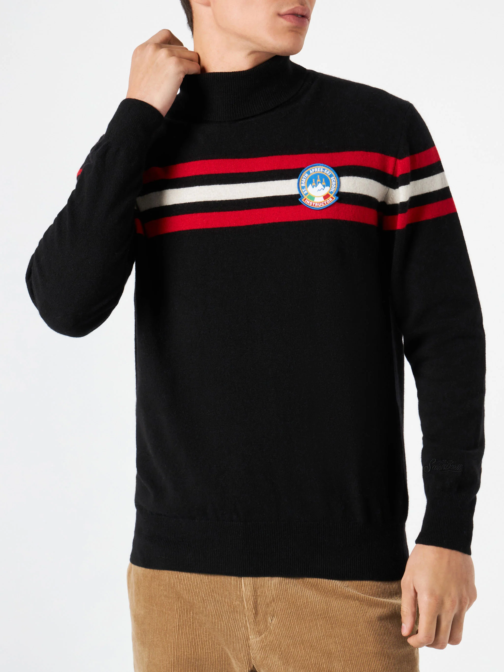 Pull à col roulé en cachemire mélangé avec écusson