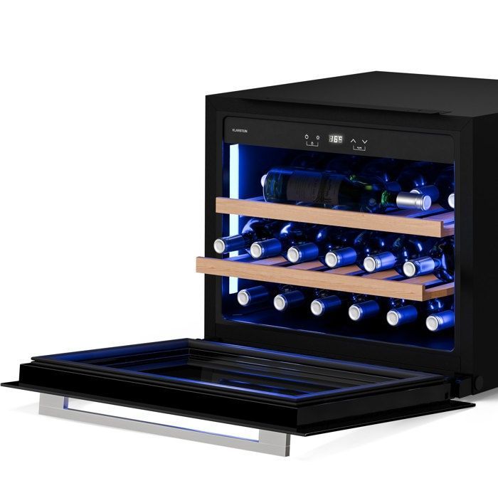 Klarstein Illuminosa Cave à Vin Encastrable 19 Bouteilles 1 Zone 5-20°C LED Porte UV Silencieuse Clayettes Bois Contrôle Tactile