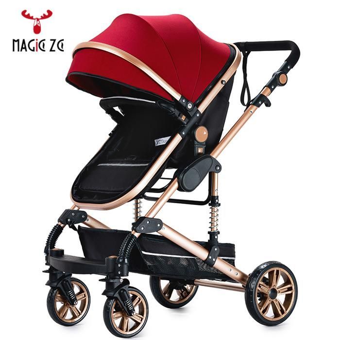 Poussette 3 en 1 Magic ZC, poussette bébé avec grande nacelle, poussette trio, pliable un clic, cadre en alliage d'aluminium, Rouge