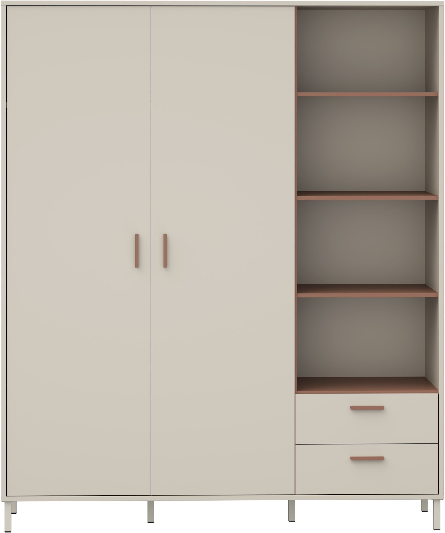Armoire - 2 portes - étagères + tiroirs  - L168,4 x P52,9 x H201,6 cm - Cachemire et terracotta - MILLES