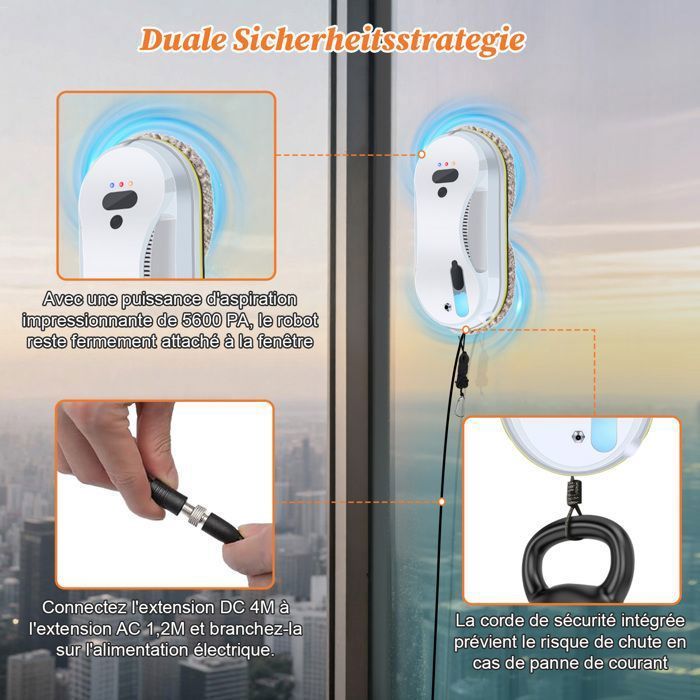 5600Pa Electric Window Cleaning Robot - 40ml Water Spray Tank - Automatic Cleaning with 3 Modes, Remote Control & 10 Cleaning Cloths