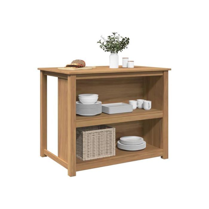 Îlot de cuisine en bois massif - vidaXL - 112x77x90 cm - Bois de pin - Brun - Rustique - Cire au miel