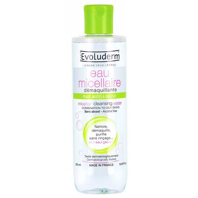 „Evoluderm“ micelinis valomasis vanduo riebiai ir mišriai odai, 250 ml