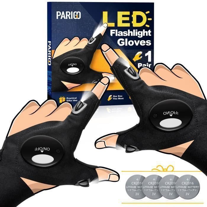 LED Gloves with Waterproof Lights - LED Flashlight Gloves, Light-Up Gloves for Adults, for Cycling, Fishing, Repairs