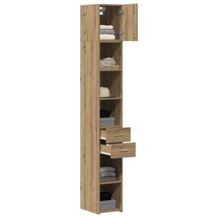 Mueble de almacenamiento estrecho, roble artesanal, 30x42,5x225 cm, madera de ingeniería; Mueble de pared, roble artesanal, 30x42,5x40 cm, madera de ingeniería