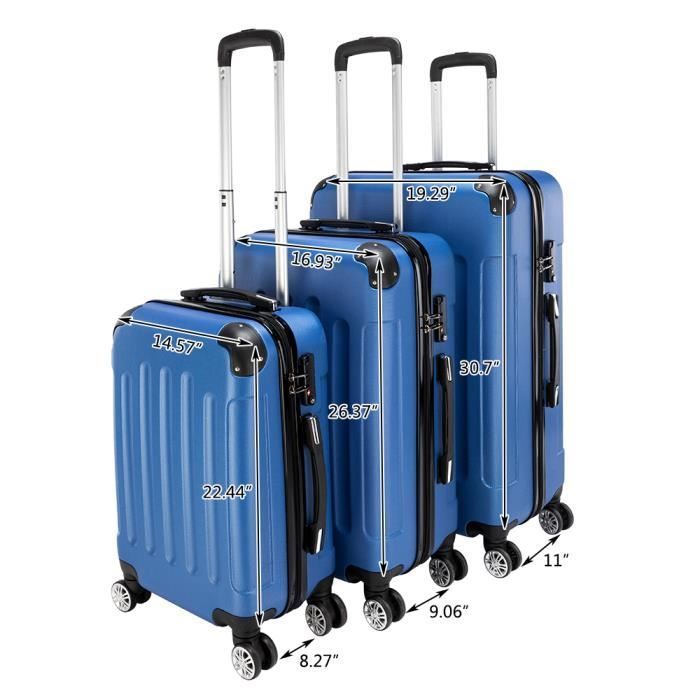 Set di 3 valigie rigide - 4 ruote girevoli a 360° - Con lucchetto a combinazione - 20/24/28