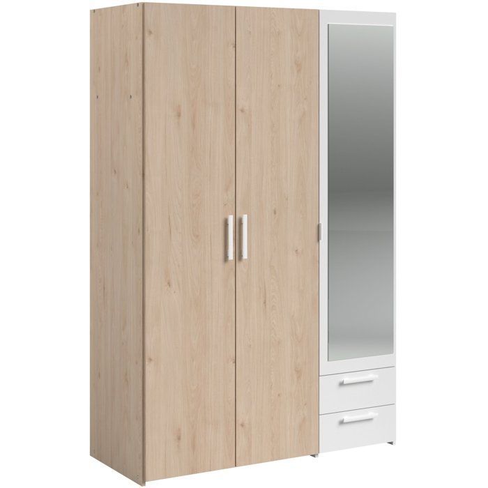 Armoire VARIA - Panneaux de particules revêtu papier - Décor chêne et blanc - 3 portes - L 120,3 x P 5,7 x H 185 cm