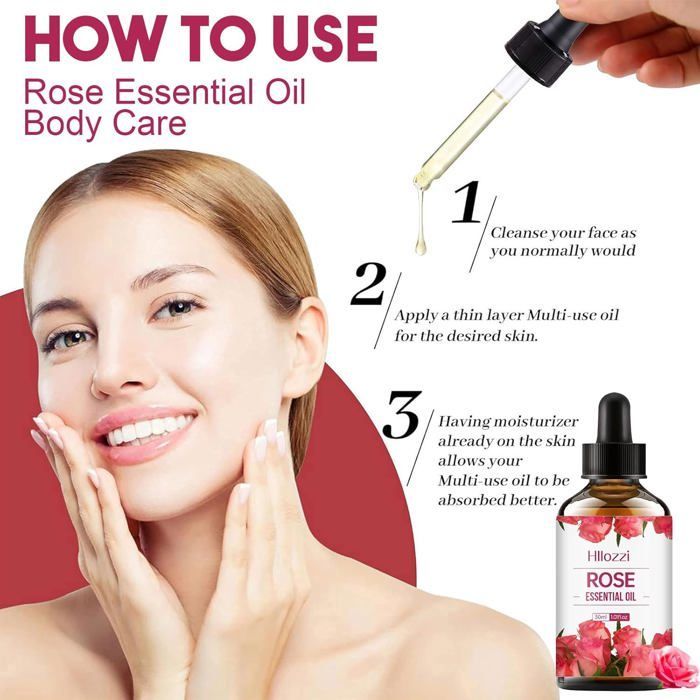 Óleo de rosa para rosto, cabelo e corpo, para aromaterapia e relaxamento (30 ml)