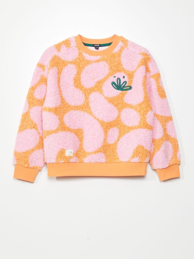 Bluza z nadrukiem w kratkę z materiału Sherpa - POMARAŃCZOWA