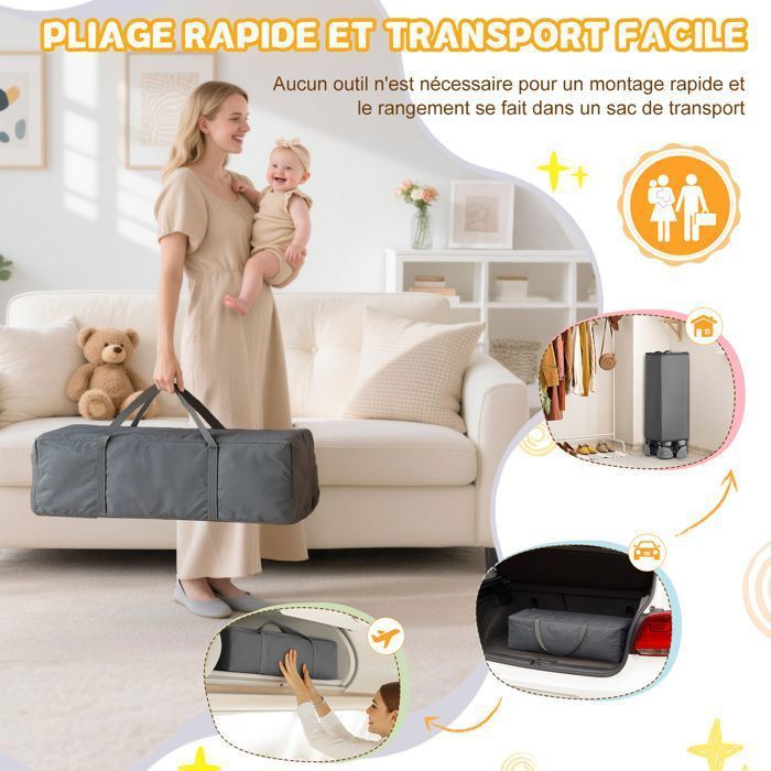 Culla per co-sleeping - LALAHO - Culla multifunzionale per neonati con materasso, adatta a bambini da 0 a 36 mesi, colore grigio.
