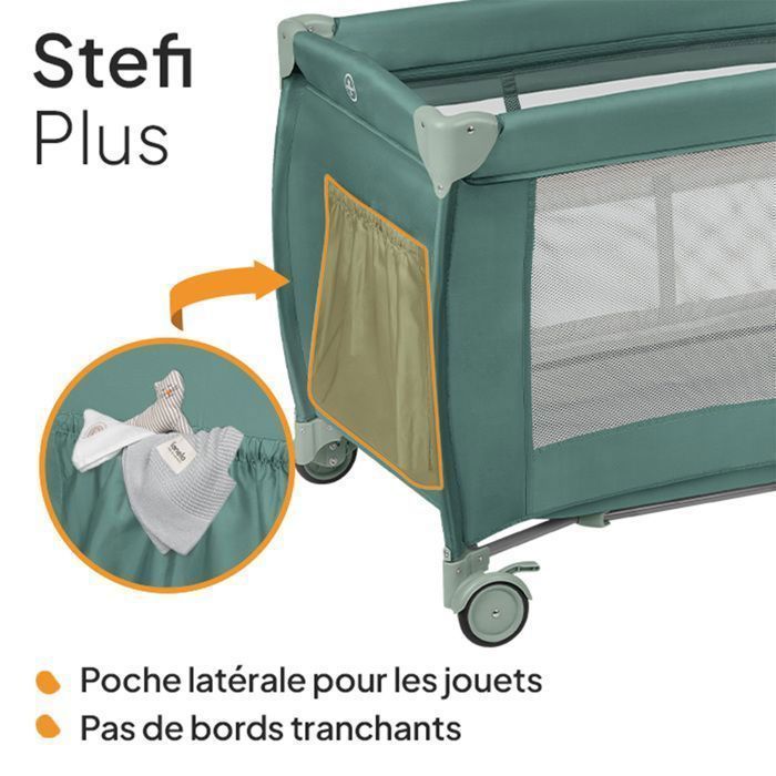 Cuna de viaje compacta 2 en 1 LIONELO Stefi Plus - Parque infantil - Colchón de espuma T25 - 0-36 meses - Plegado rápido - 2 ruedas - Verde