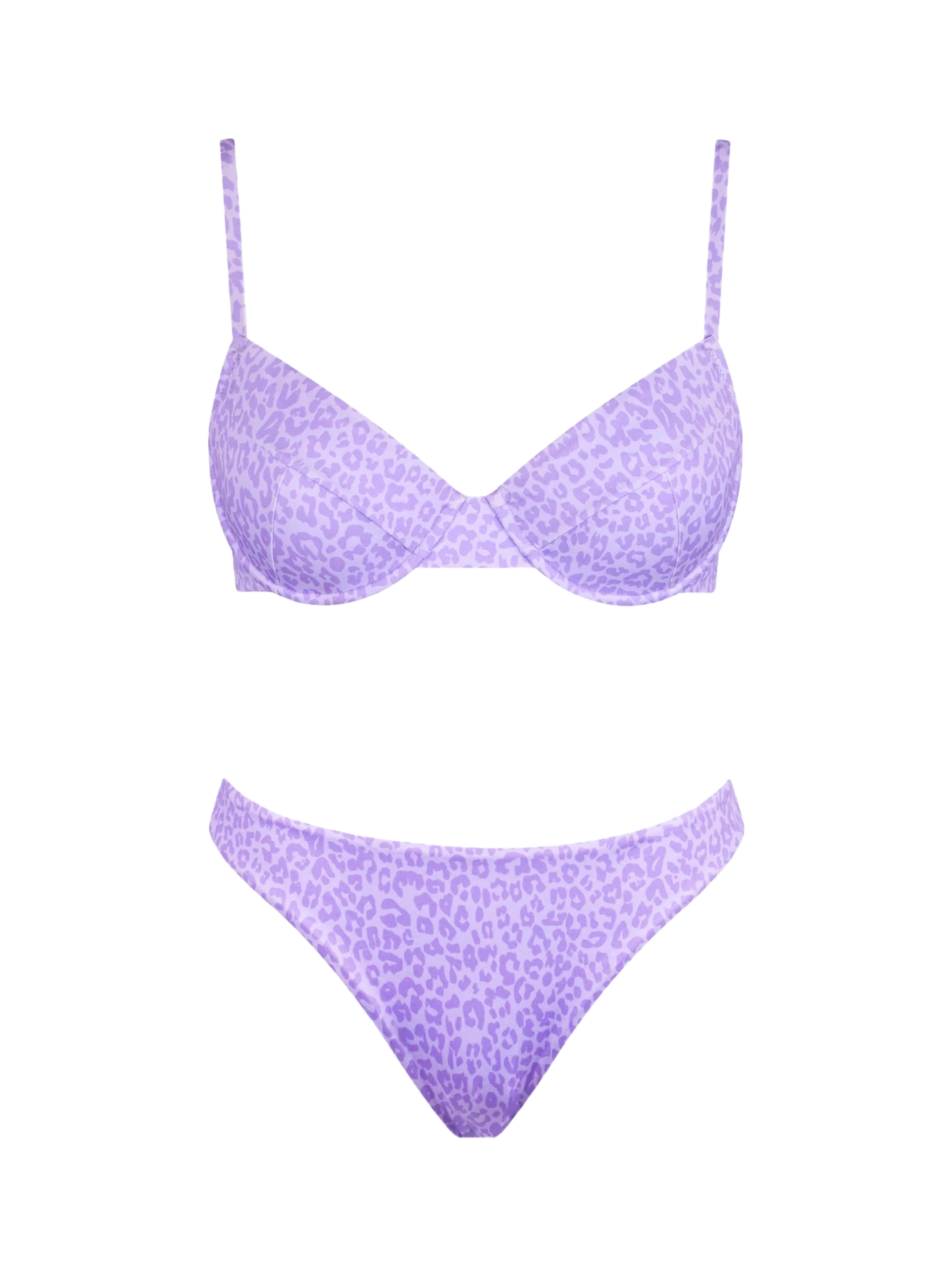 Bralette bikini met dierenprint en hoog uitgesneden bikinibroekje.