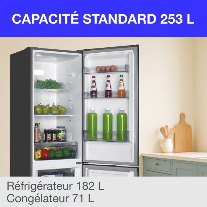 Frigorífico Continental Edison CEFC251NFS con congelador inferior - Sin escarcha (congelador y refrigerador) - 253 L - Clase energética E - Acero inoxidable