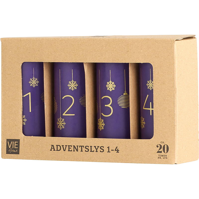 Velas de adviento Vie Home, paquete de 4, 11 cm, 1-4, color morado