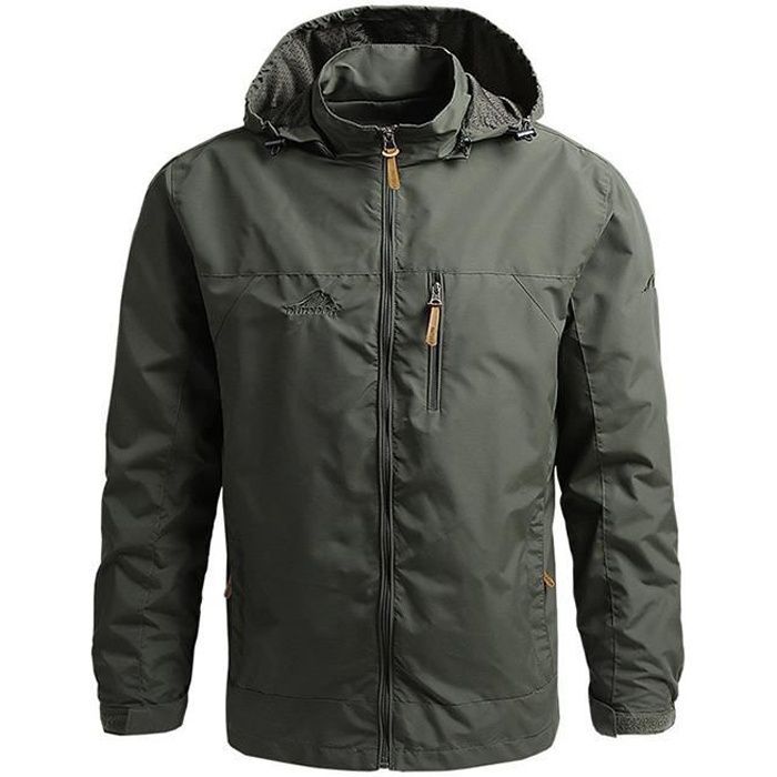 Chaqueta deportiva FUNMOON para hombre - Chaqueta de montaña cortavientos - Verde - Manga larga - Transpirable