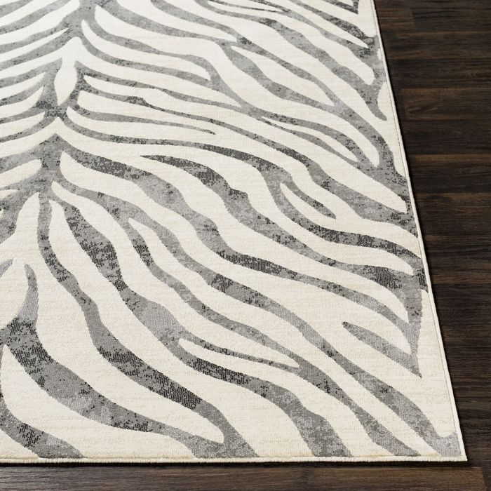LIVABLISS Tapis de Salon à Poils Courts Doux Zébré Bohème CYBELE 120x170cm Gris Foncé/Beige