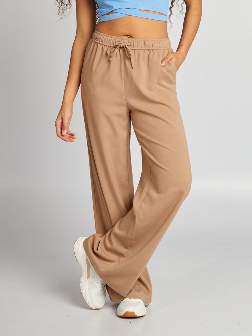 Stadsbroek met wijde pijpen - BEIGE
