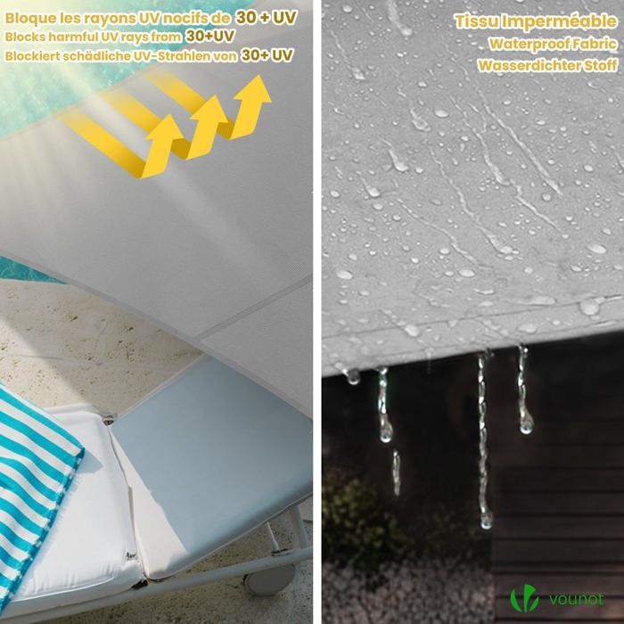 Vela de sombra rectangular impermeable de poliéster VOUNOT® con kit de montaje, 3x4 m, gris claro