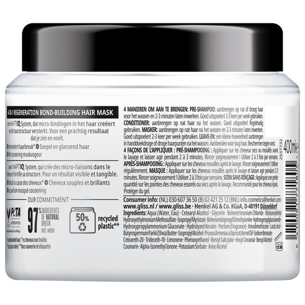 Gliss Total Repair 4-v-1 regeneracijska maska za lase za izgradnjo vezi 400 ml