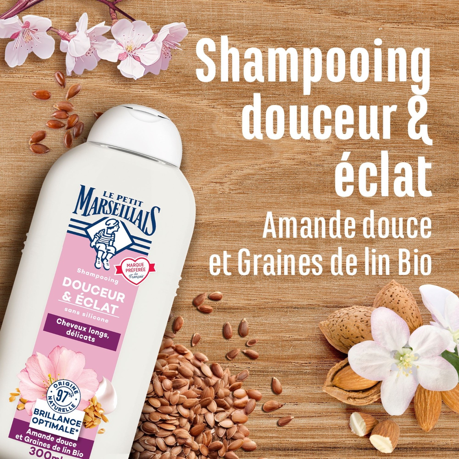 Le Petit Marseillais Shampooing Douceur & Éclat Amande Douce et Graines de Lin Bio