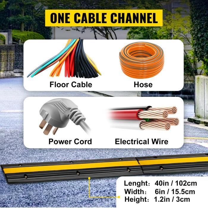 Rampa de protección de cables - VEVOR - Protector de cables de caucho PVC - Capacidad de carga de 8T
