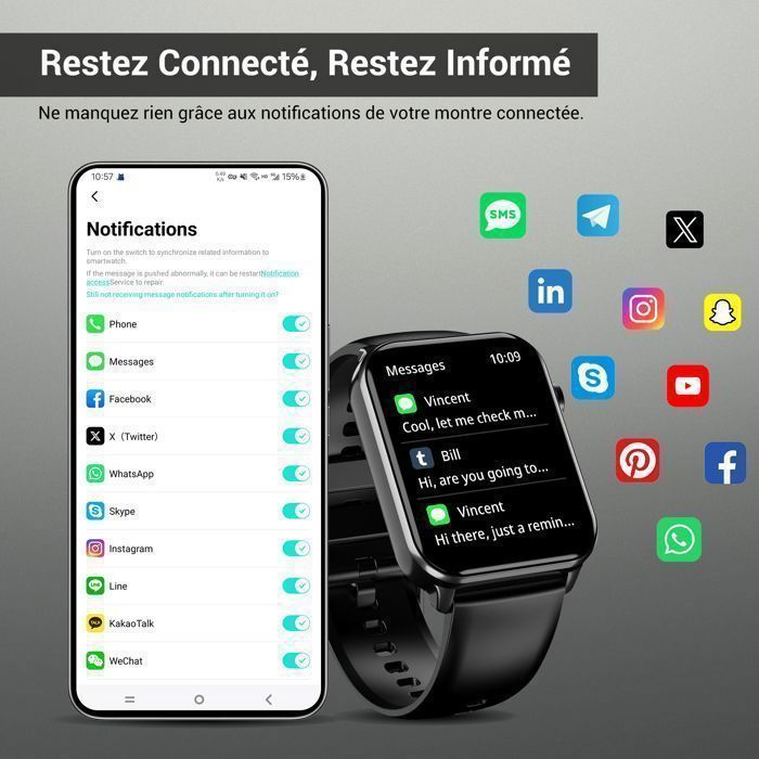 Blackview Smartwatch voor mannen en vrouwen, sport, GPS, bellen, IP68, stappenteller, 1,91 inch scherm, compatibel met Samsung, iPhone, Huawei, Xiaomi, Android en iOS
