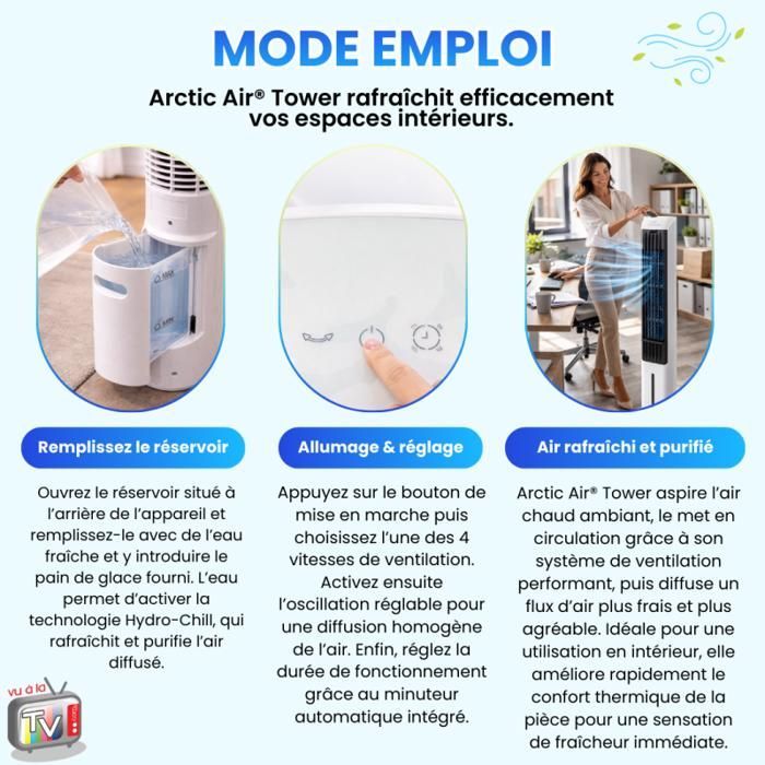 VENTEO - Rafraichisseur d'Air Colonne | Ventilateur Portable | Climatiseur mobile pour Intérieur | Oscillant 170° | Réservoir Grande