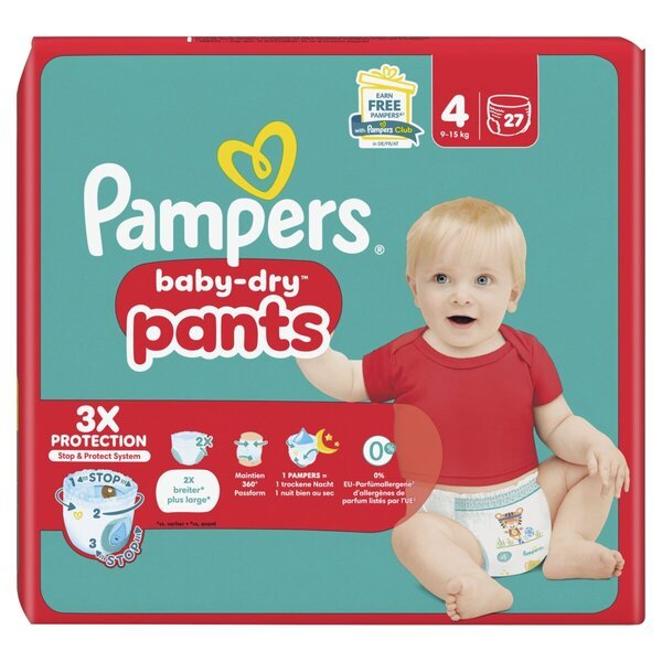 Plienkové nohavičky Pampers Baby-Dry Pants veľkosť 4, veľkosť 4 (9-15 kg), 27 kusov