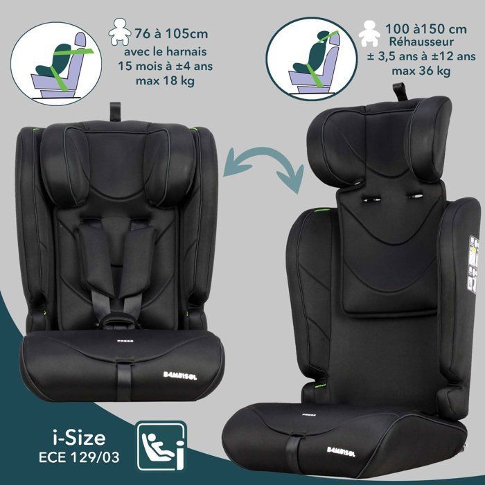 Seggiolino auto convertibile - BAMBISOL - AY570N - Gruppo 1/2/3 - I-Size - Nero